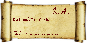 Kolimár Andor névjegykártya